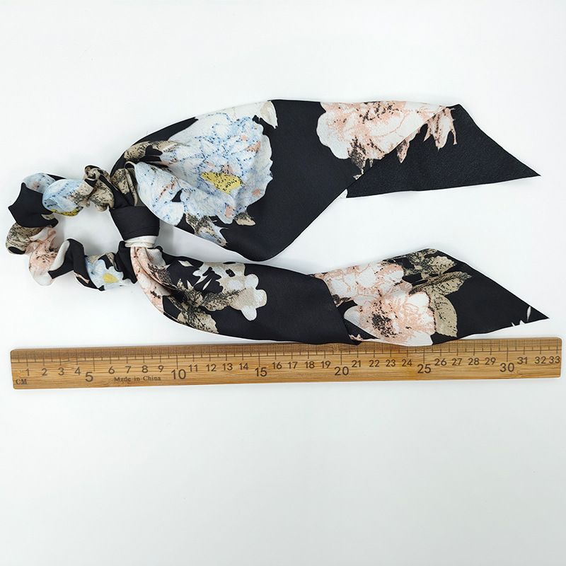 5pcs Silk Hair Scarf Scrunchies, Ribbon Bow Scrunchie with tail, Flower Printed Hair Ribbon Ties, Floral Hair Scrunchies