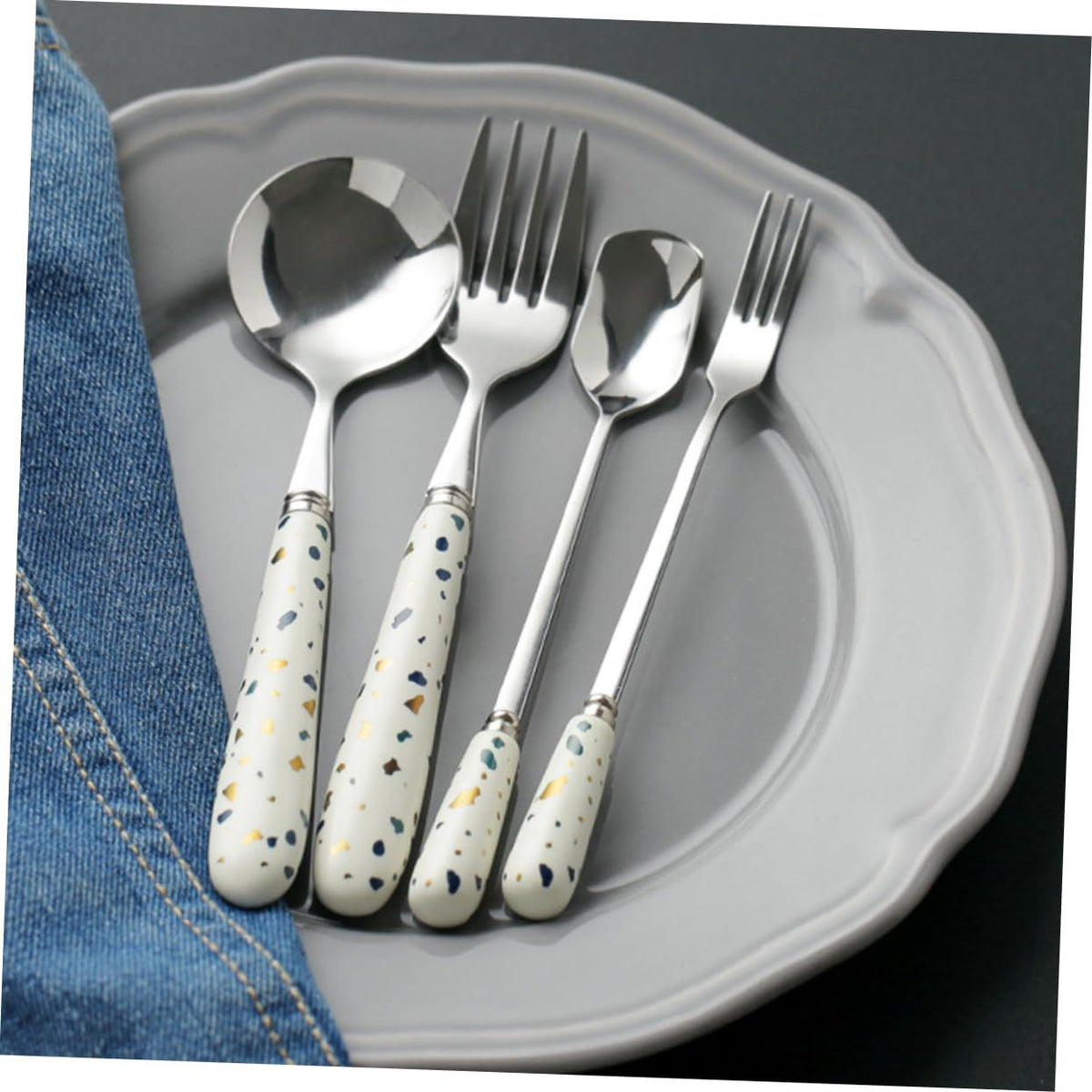 4pcs Drink Spoons dessert spoon coffee teaspoon drinks matte tableware Kitchen Tableware Spoons Ice Cream Dessert Spoon ice cream