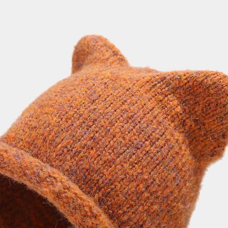Women's Cute Cat Ears Ear Flap Winter Warm Knit Hat Cute Baotou Woolen Hat Ear Protection Cold Hat