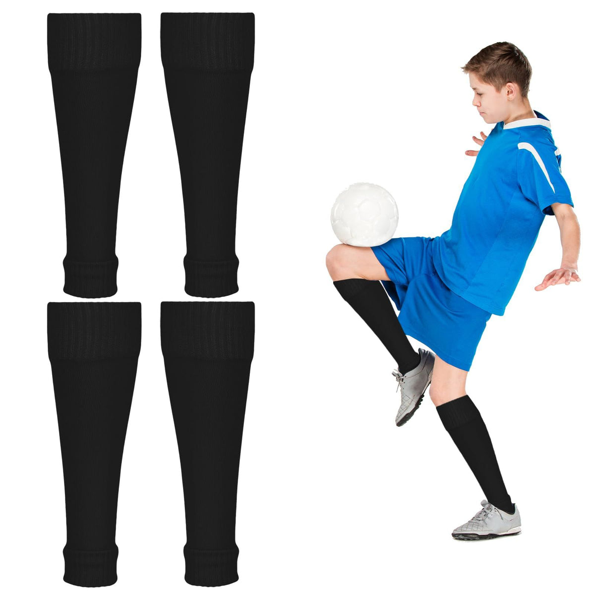 2 Pairs Kids Football Sock Sleeves, Team Leg Sock Sleeve Elastic Soccer Shin Guards Sleeves for Youth Kids Football Games Beginner