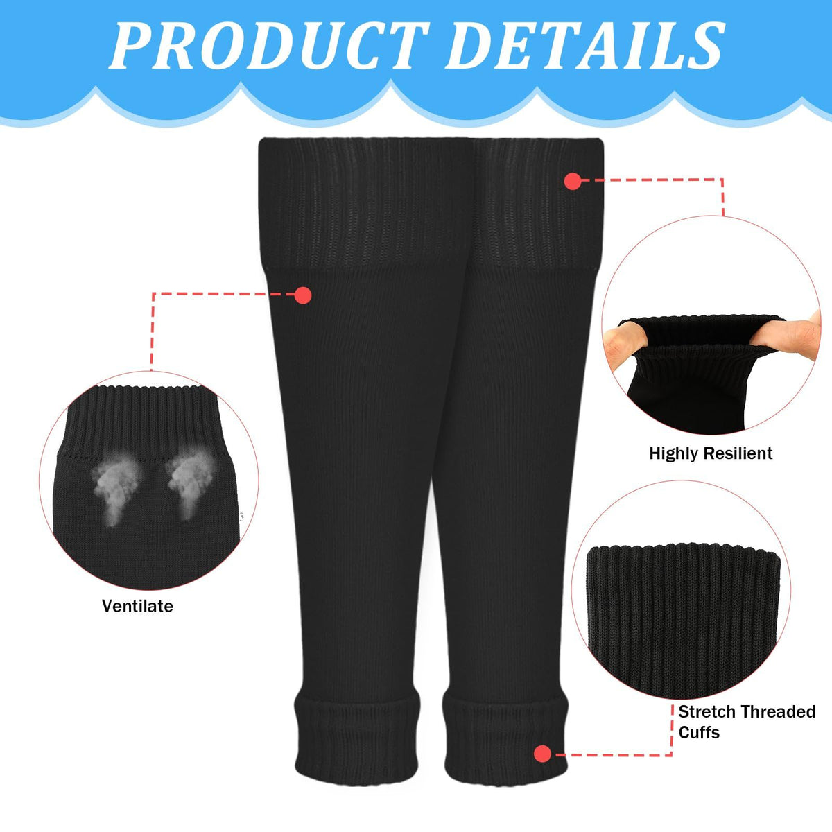 2 Pairs Kids Football Sock Sleeves, Team Leg Sock Sleeve Elastic Soccer Shin Guards Sleeves for Youth Kids Football Games Beginner