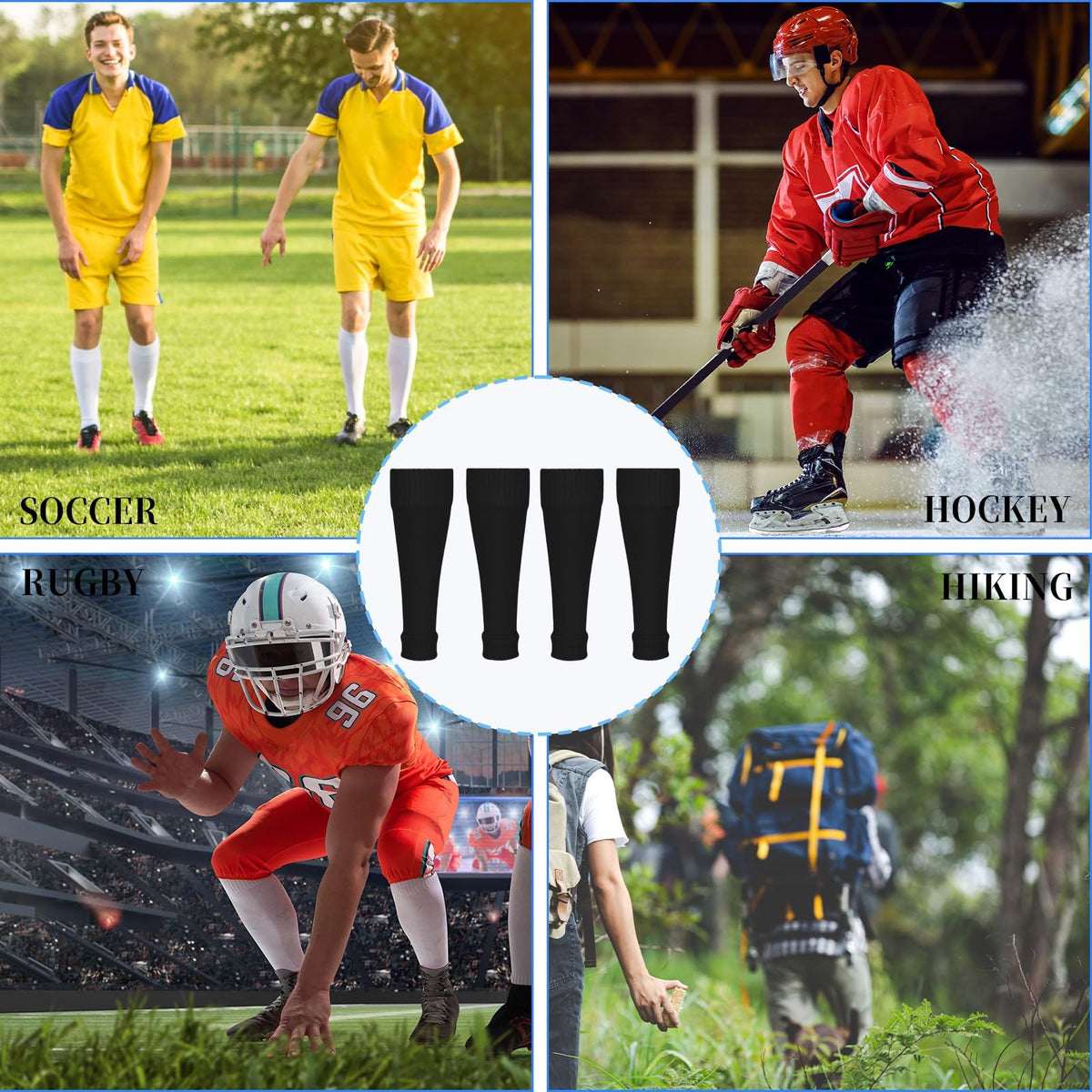 2 Pairs Kids Football Sock Sleeves, Team Leg Sock Sleeve Elastic Soccer Shin Guards Sleeves for Youth Kids Football Games Beginner
