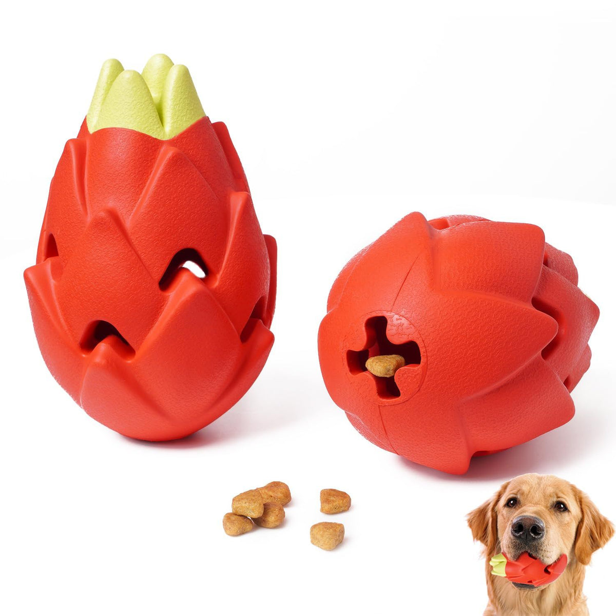 Squeaky Dog Chew Toy for Aggressive Chewers, Durable Rubber Dragon Fruit Chew Toy, Teeth Cleaning Toy for Large Medium Small Dogs