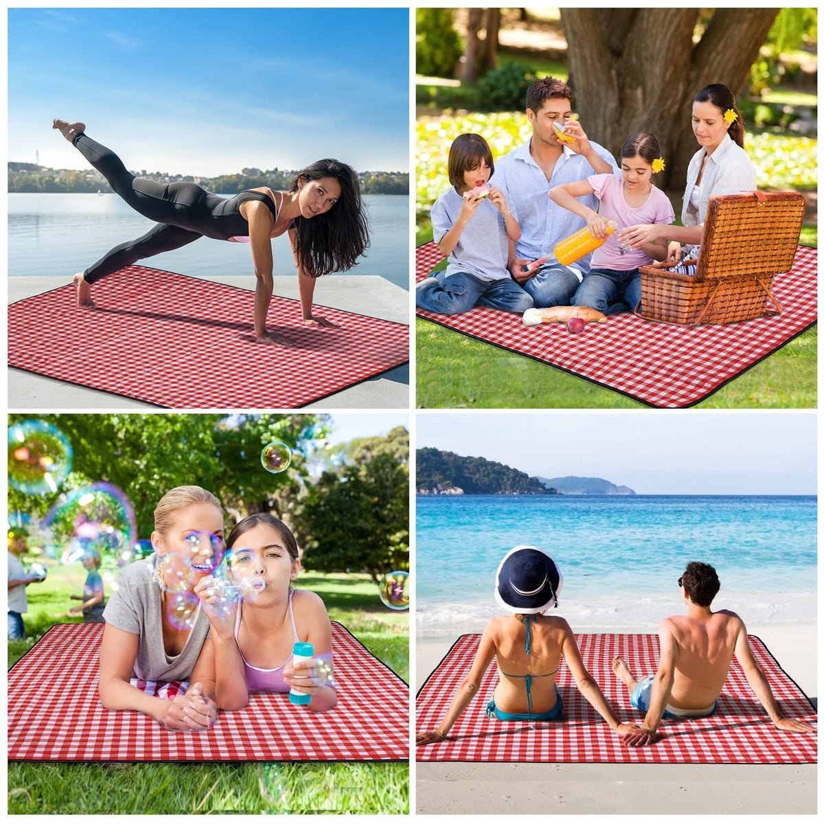 Picnic Blanket Outdoor Picnic Mat Water-Resistant Portable Beach Mat Folding Camping Mat Moisture-Proof Blanket(Red)