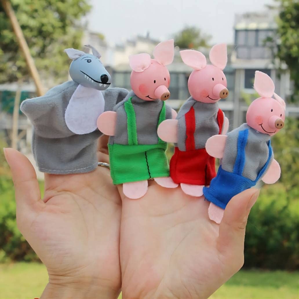 Three Little Pigs and Wolf Finger Puppet Story Toy, Storytelling Theater Doll for Toddlers Kids (Three Little Pigs and Wolf)