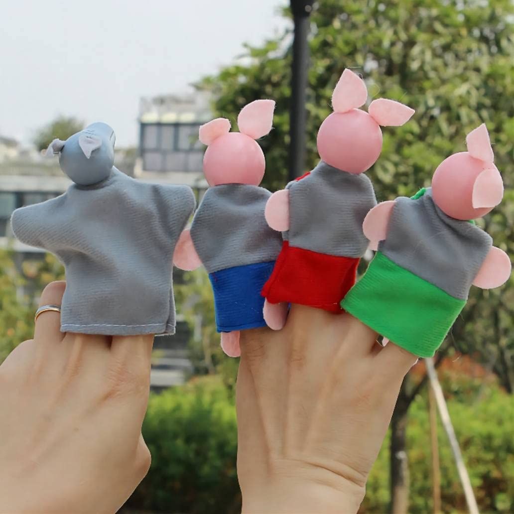 Three Little Pigs and Wolf Finger Puppet Story Toy, Storytelling Theater Doll for Toddlers Kids (Three Little Pigs and Wolf)