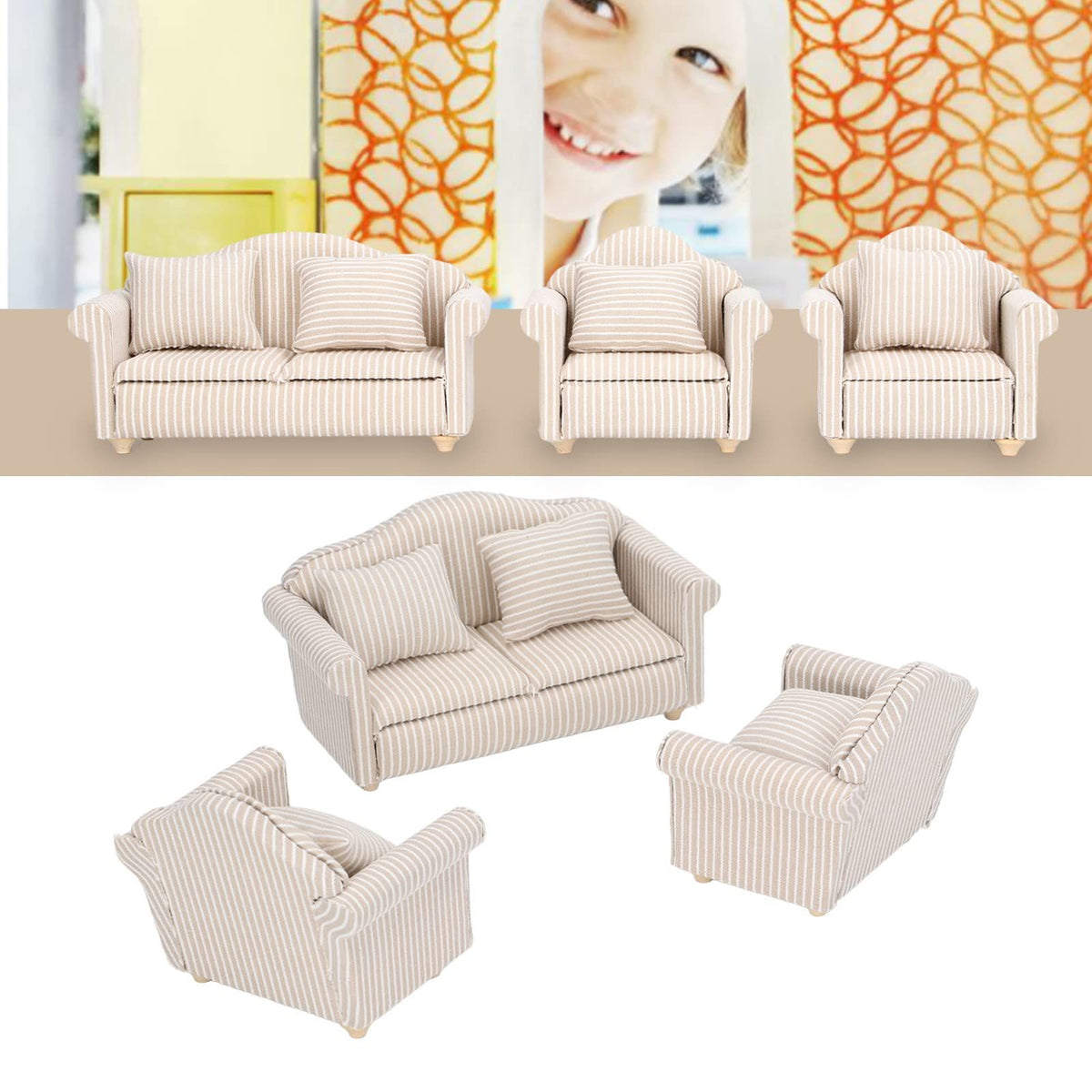 Dollhouse Couch 1:12 Scale Dollhouse Sofa Hand Crafted High Simulation Miniature Sofa for Dollhouse Accessories