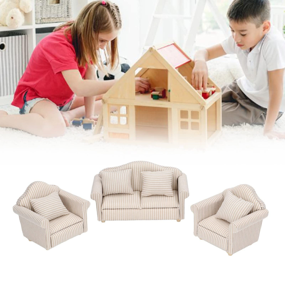 Dollhouse Couch 1:12 Scale Dollhouse Sofa Hand Crafted High Simulation Miniature Sofa for Dollhouse Accessories