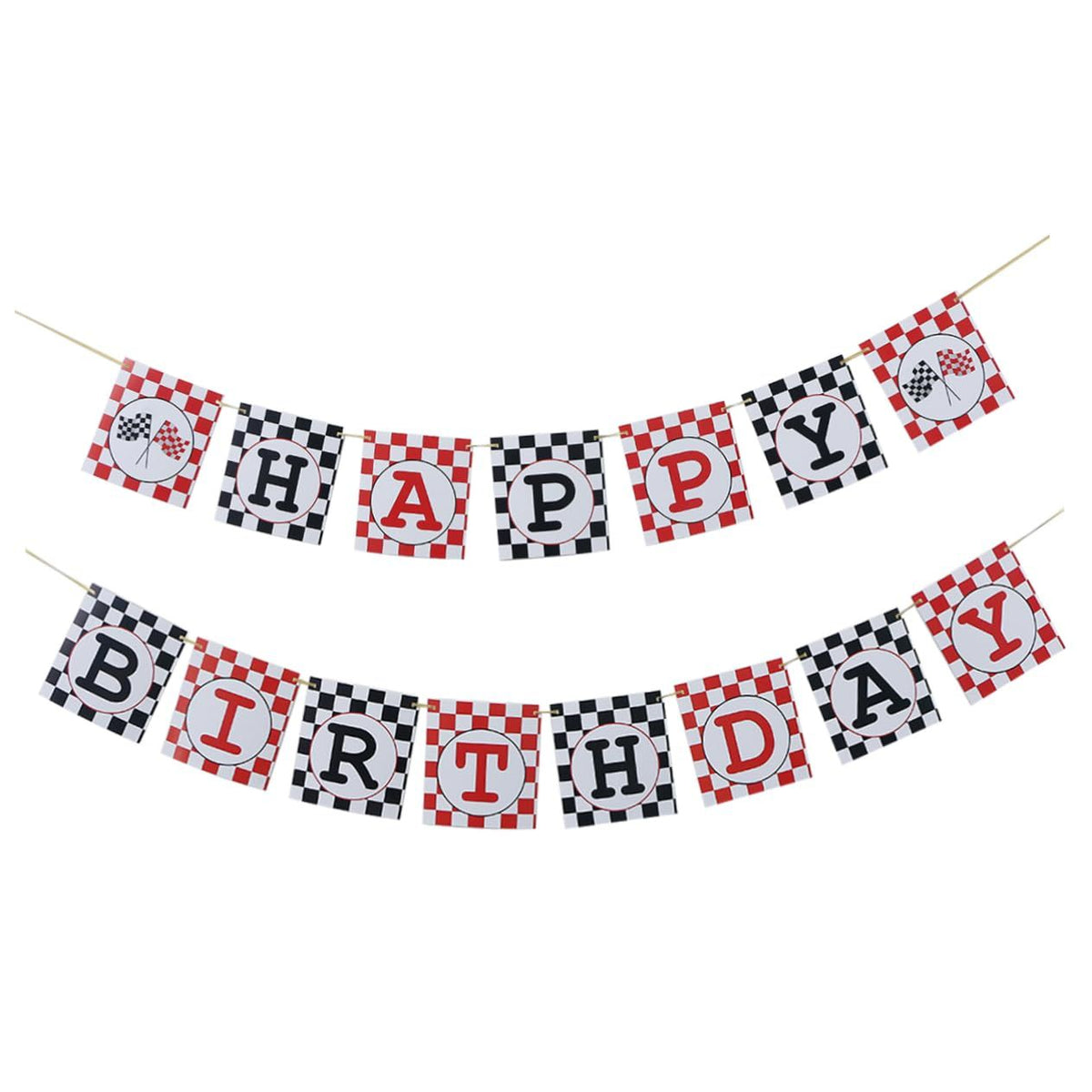 Racing Banner Checkered Racing Flag Decor White Balloons Flags Happy Birthday Banner White Balloon Garland