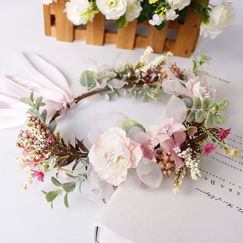 Flower Crown Flower Bridal Headband Wedding Headpiece Floral Hair Wreath Hair Accessories for Women and Girls