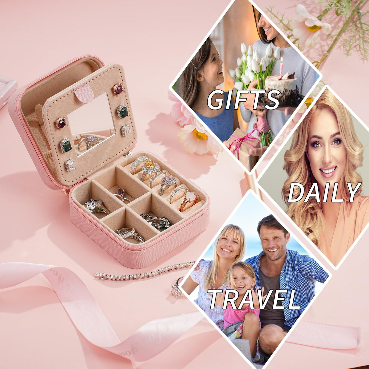 Graduation Gifts for Her - Trendy Travel Jewelry Case, Pink Travel Jewelry Box | Birthday Gifts, Travel Jewelry Case