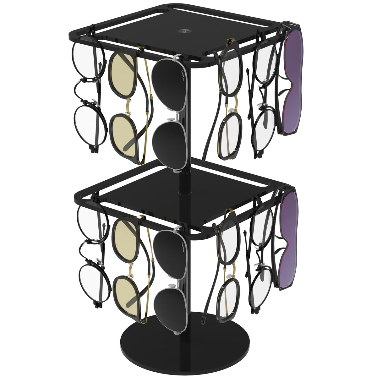 360° Rotating Acrylic Sunglasses & Eyeglasses Display Rack - Double-Tier Black Tabletop Organizer for Eyewear