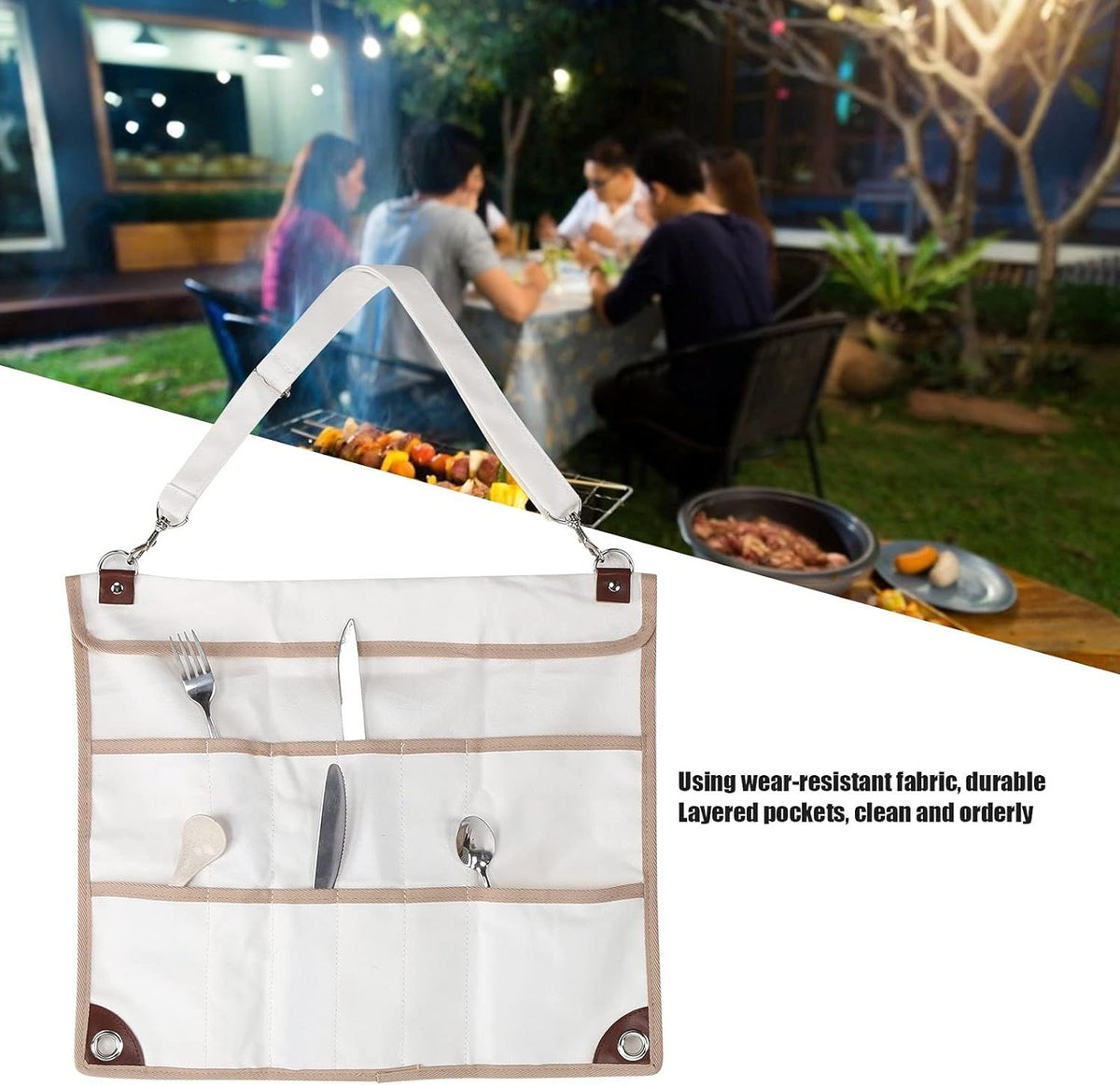 Tableware Storage Bag, Convenient Resistant Used Foldable Adjustable Multi Pocket Cutlery Bag, Spoon Fork Organizer