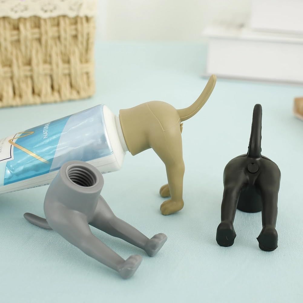 3PCS Pooping Dog Toothpaste Toothpaste Squeezer Dispenser Reusable Self Closing Toothpaste Cap Safe Silicone