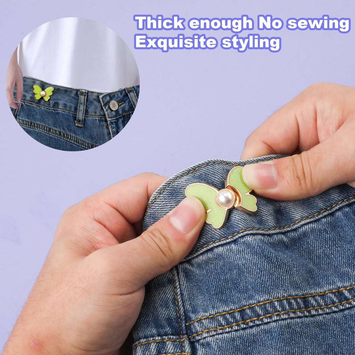 9 Pairs Butterfly Pants Button Tightener, Colorful Adjustable Waist Buckle Detachable Pearls Jeans Button Extender