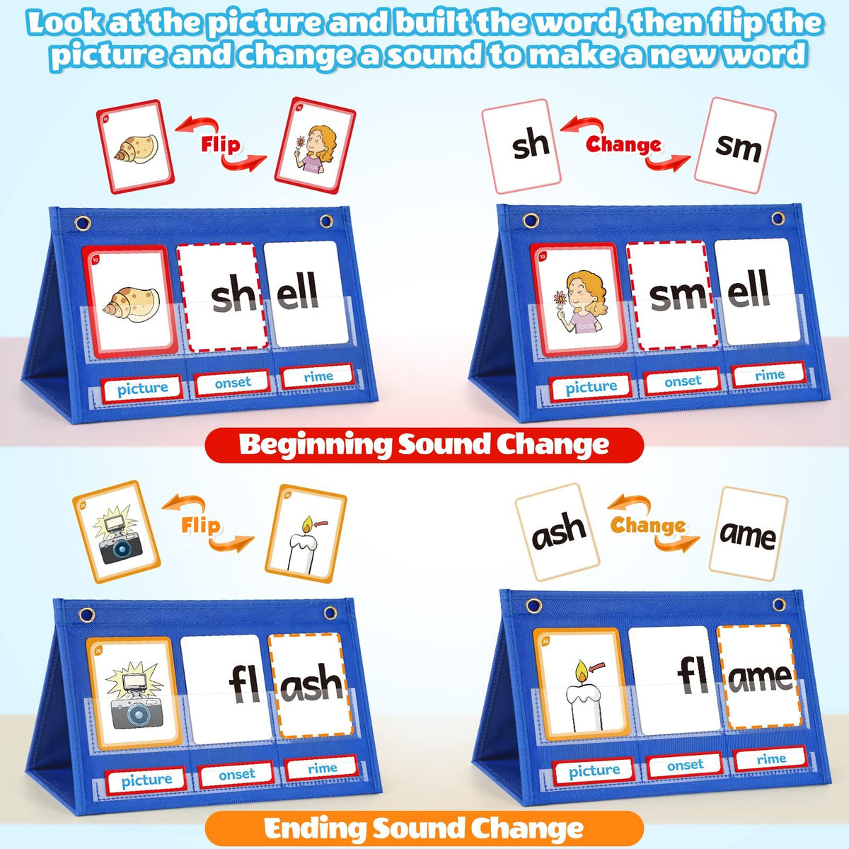 Pocket Chart, Phonics Games Sight Word Flash Cards, Educational Spelling Reading Learning Blending Board