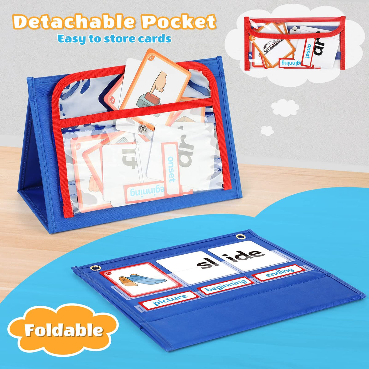 Pocket Chart, Phonics Games Sight Word Flash Cards, Educational Spelling Reading Learning Blending Board