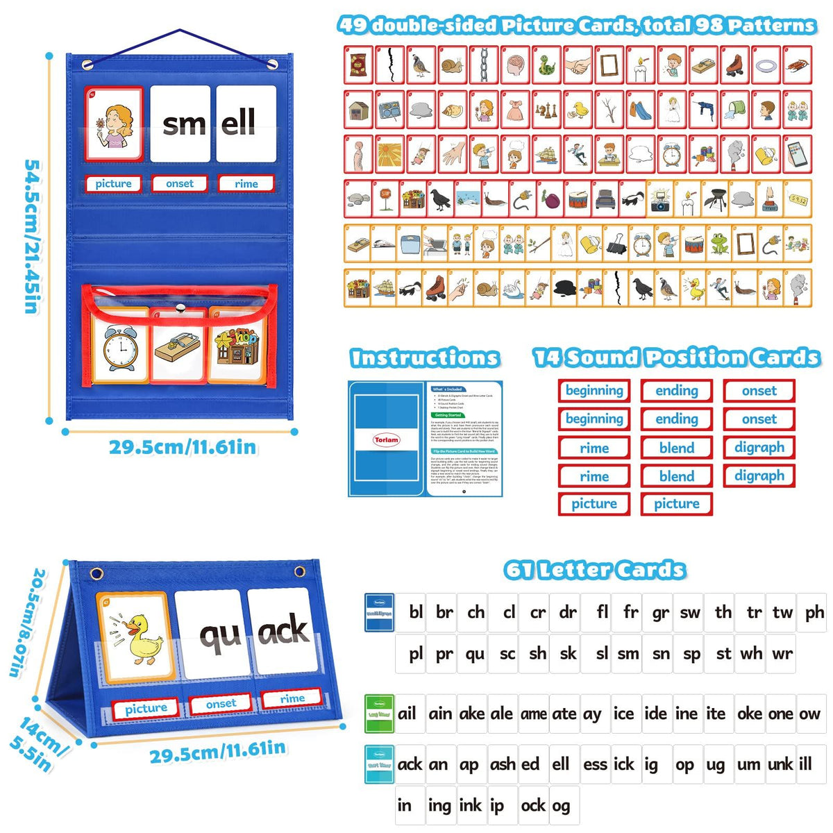 Pocket Chart, Phonics Games Sight Word Flash Cards, Educational Spelling Reading Learning Blending Board