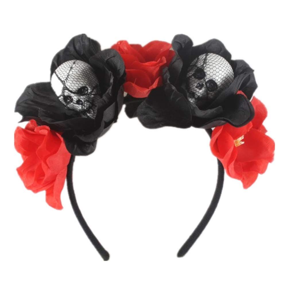 Halloween Rose Skull Headband Flower Crown Hair Bands Wreath Garland Floral Headpiece Women Leaf Hairband Hair Hoops Party