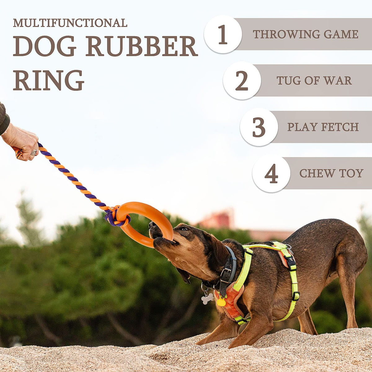 Dog Rope Toy with Ring Indestructible Rope Dog Toy Ring Interactive Pet Rubber Chew Toys for Aggressive Small, (L)