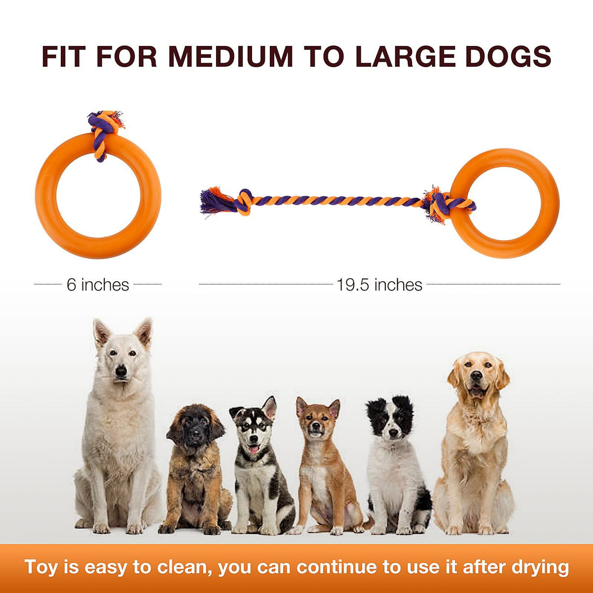 Dog Rope Toy with Ring Indestructible Rope Dog Toy Ring Interactive Pet Rubber Chew Toys for Aggressive Small, (L)