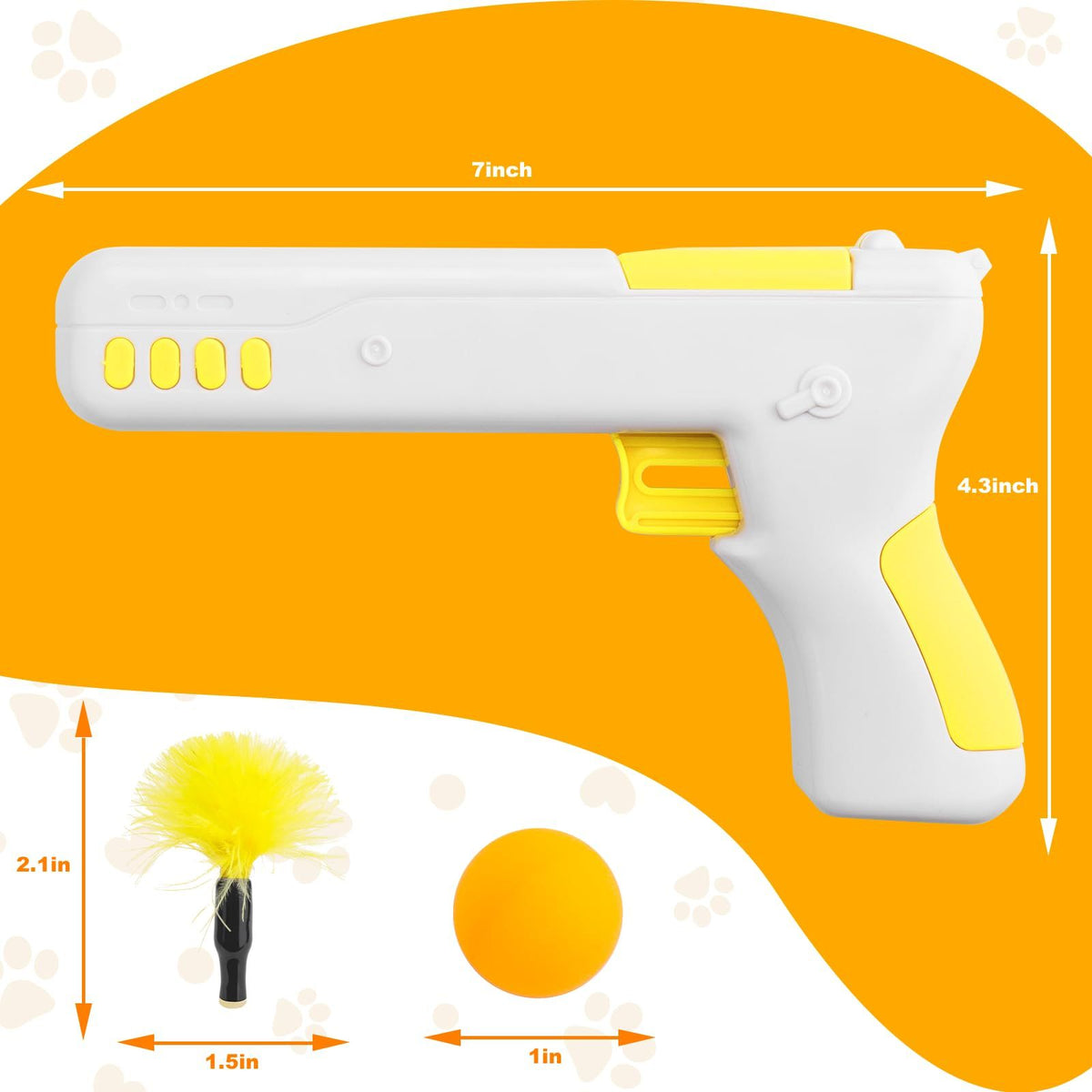 Cat Toy, 2-in-1 Interactive Exercise Toy for Indoor Cats, Switchable Ball and Feather Launcher Gun, Yellow ABS, 741 Model