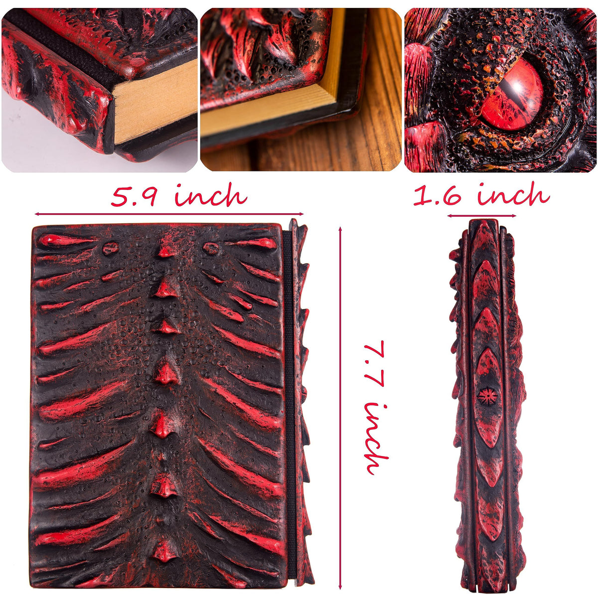 3D Dragon Eye Embossed Journal,Resin Engraving Notebook,notebook for Dragon Lovers ，Blank Paper,Gift,A5 Size (Red)