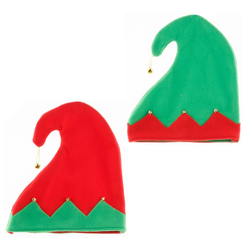 2pcs Hats Green and Red Xmas Holiday Santa Hat Elf Bell Hat for Christmas Party Costume Favors bringing you vitality and cuteness