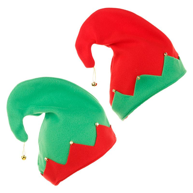 2pcs Hats Green and Red Xmas Holiday Santa Hat Elf Bell Hat for Christmas Party Costume Favors bringing you vitality and cuteness