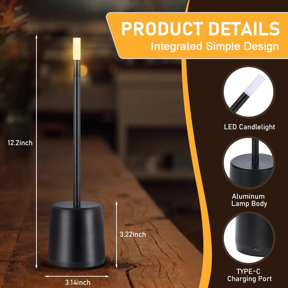 Portable LED Metal Table Lamp - 3-Color Touch Control LED Desk Lamp for Bedroom Nightstand,Night Light for Kids Nursery (Black)