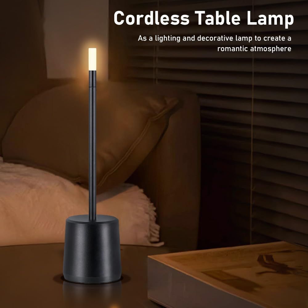 Portable LED Metal Table Lamp - 3-Color Touch Control LED Desk Lamp for Bedroom Nightstand,Night Light for Kids Nursery (Black)