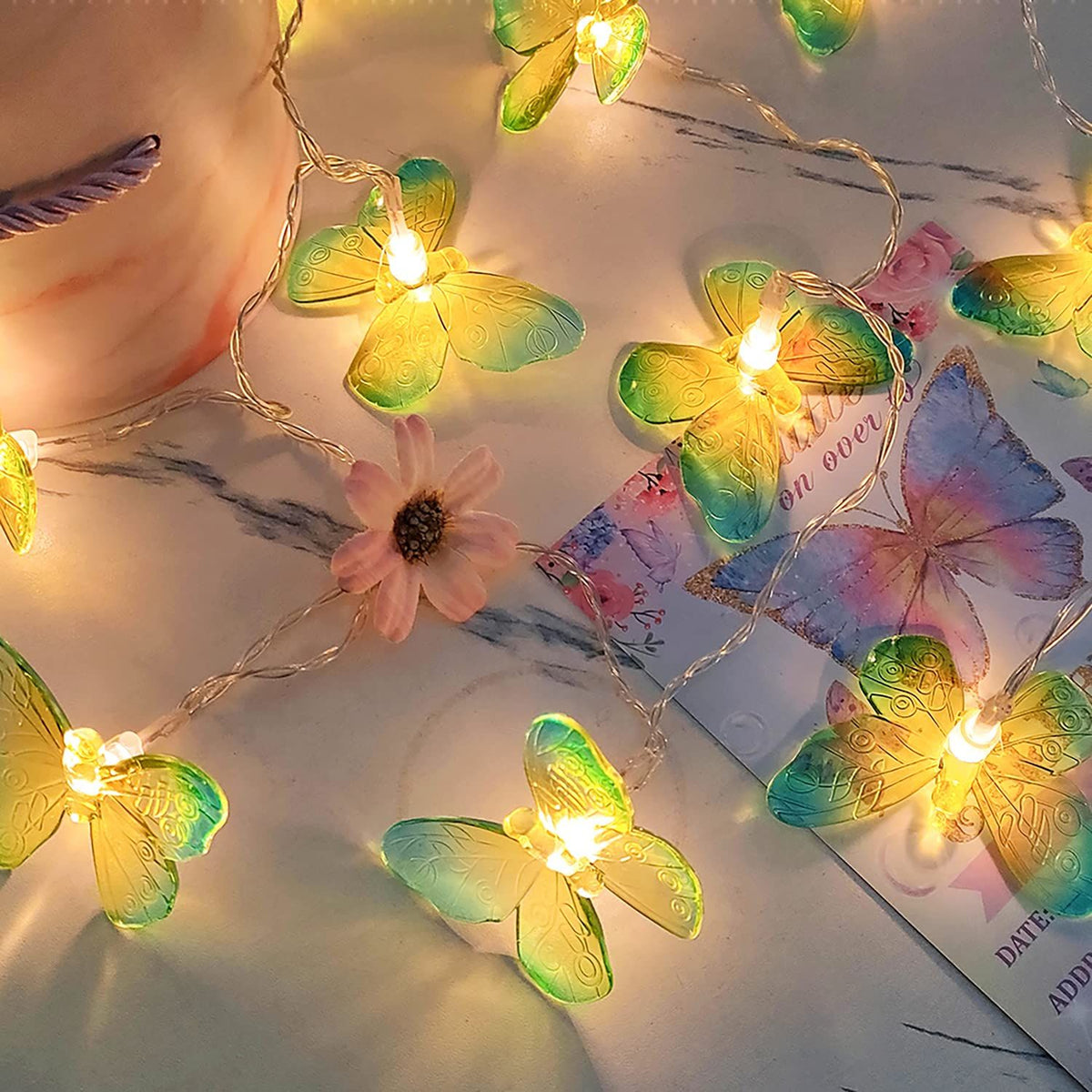Dragonfly String Lights 10 feet 20 LED Retro Style Copper Wire Butterfly Fairy Lights, Battery-Powered Christmas Tree Garden Wedding
