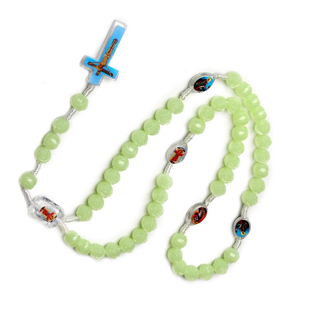 Victorian Gothic Crossed Rosary Necklace With Chain Charm Handmade  Rose Flower 10mm Beaded Luminous Necklace