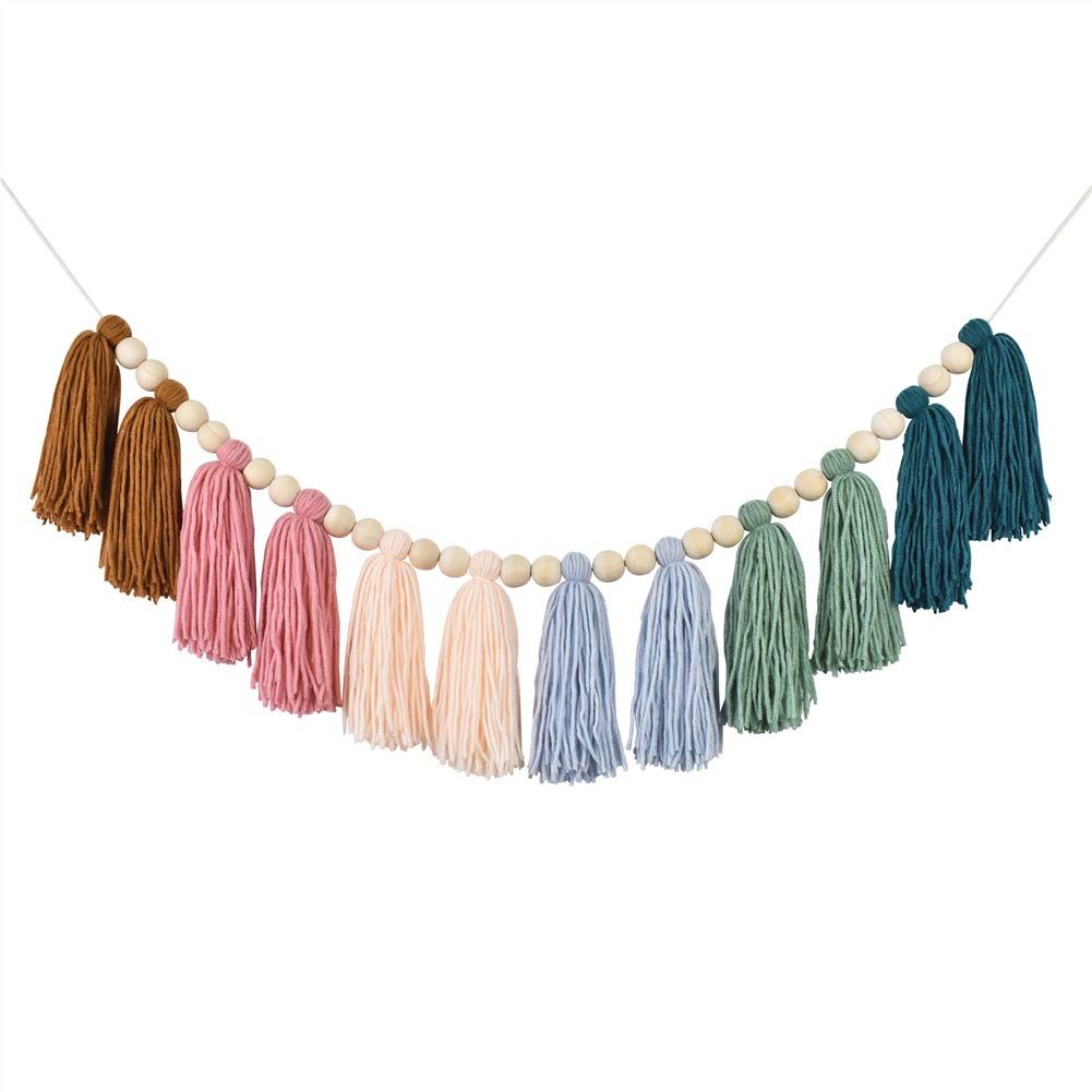 Yarn Tassel Garland Earth Toned Colorful Rainbow Bunting Wall Hanging for Classroom Back to School Nursery Party Bathroom Kids