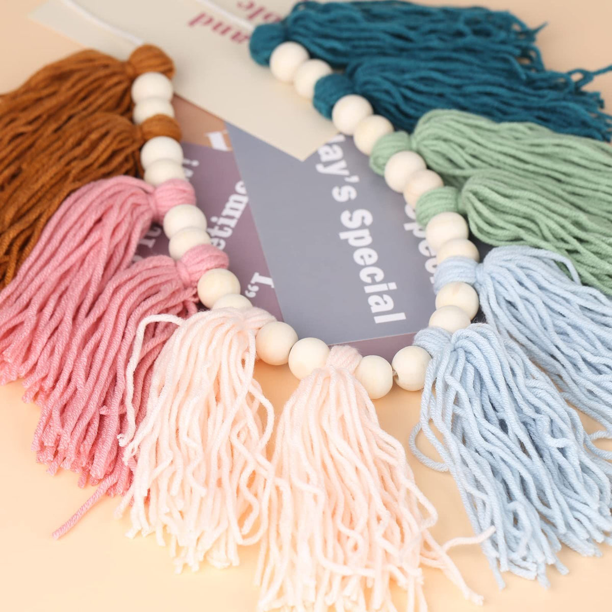 Yarn Tassel Garland Earth Toned Colorful Rainbow Bunting Wall Hanging for Classroom Back to School Nursery Party Bathroom Kids