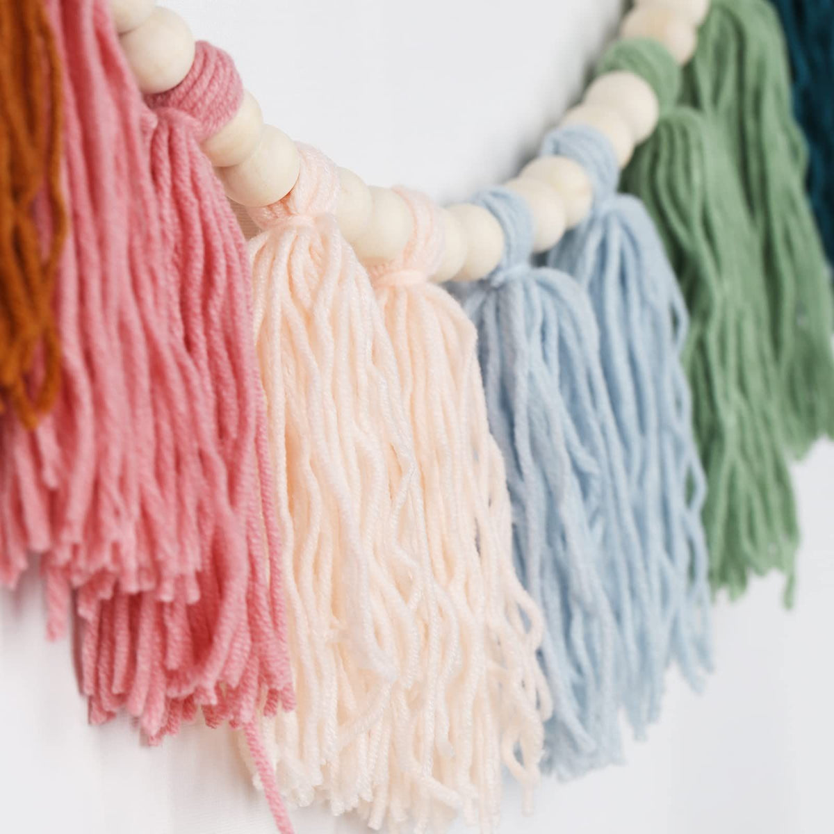 Yarn Tassel Garland Earth Toned Colorful Rainbow Bunting Wall Hanging for Classroom Back to School Nursery Party Bathroom Kids