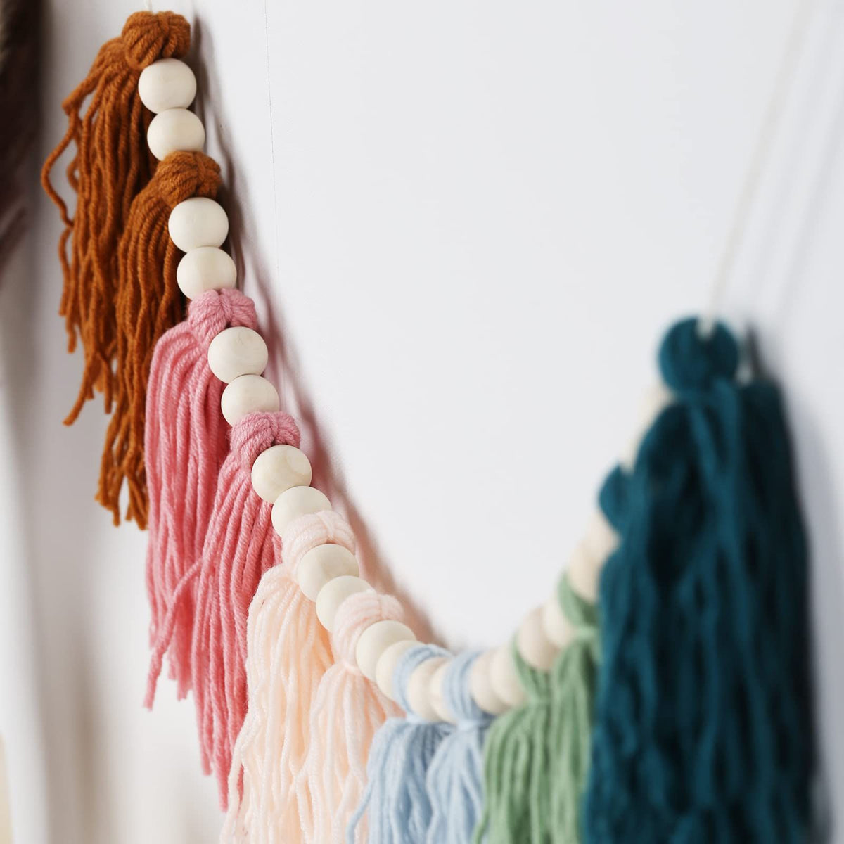 Yarn Tassel Garland Earth Toned Colorful Rainbow Bunting Wall Hanging for Classroom Back to School Nursery Party Bathroom Kids