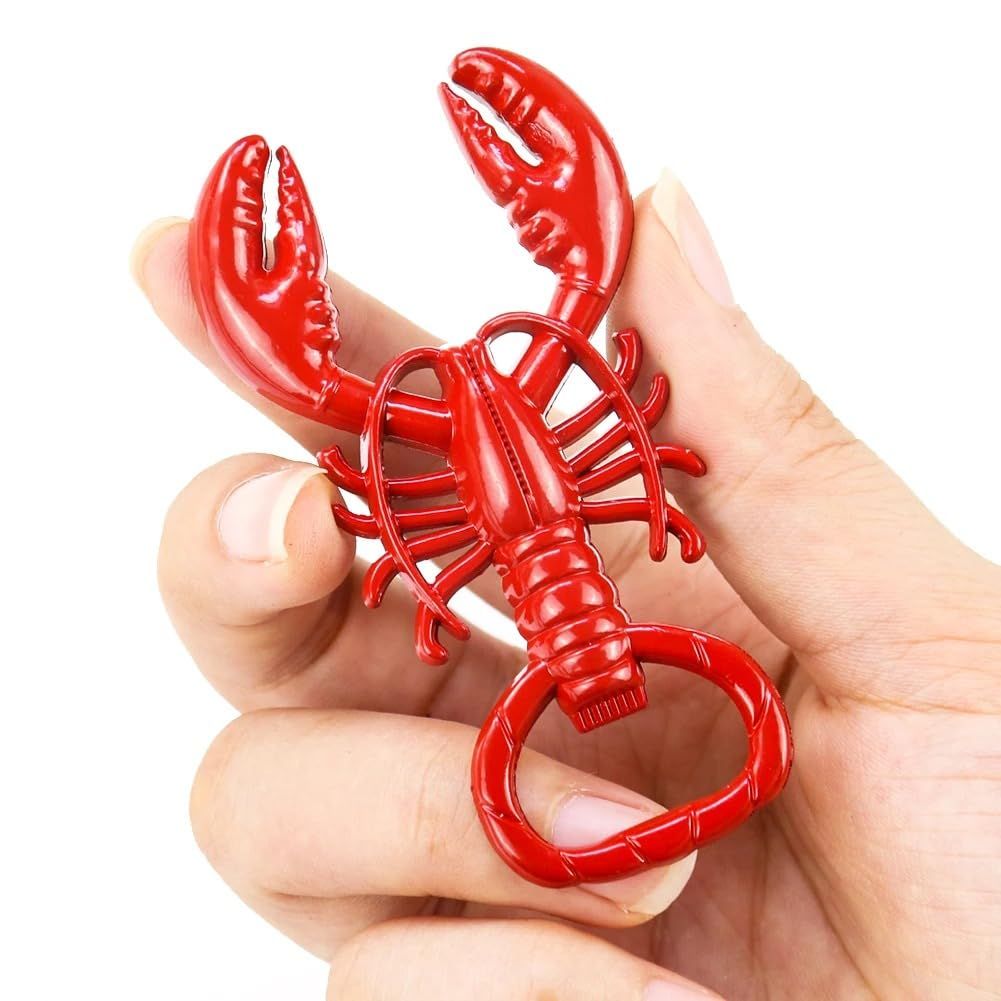 Lobster Design Corkscrew and Bottle Opener, Portable Metal Tool for Wine, Beer and More, Small, Red