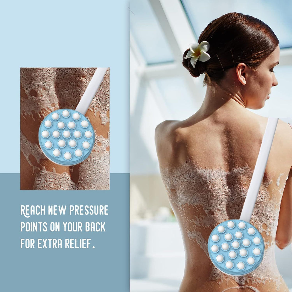 Long Handheld self-Handhled Easy Reach for Sunscreen, Cream, Shower Gel on Back, Legs and Feet, Long Shower Bath Brush