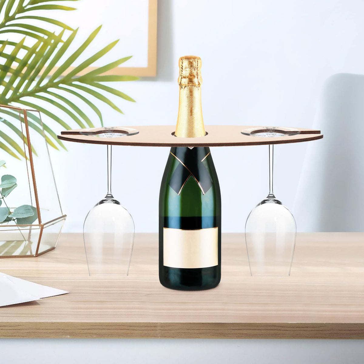 3 Pcs Wine Glass Holder Wood Wine Glass Drying Rack Freestanding Storage Stand Holds 1 Bottles and 2 Glasses for Bar Kitchen