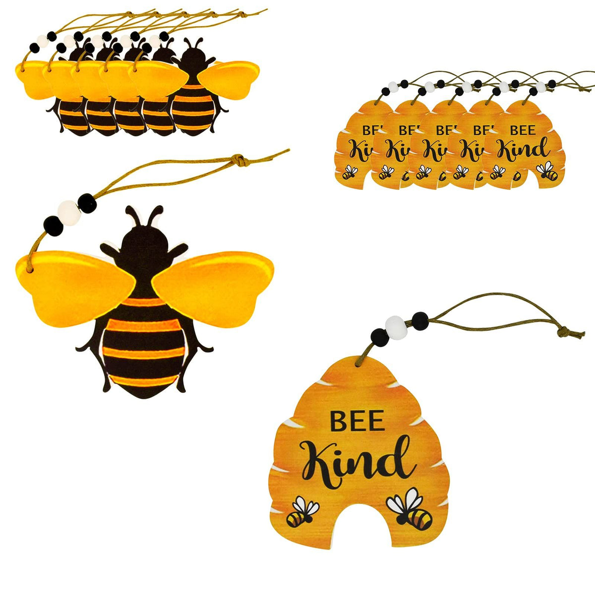 10 Pcs Bee Beehive Ornaments Wood Cutouts Decorations for Tree Tree Tray Wreath Christmas Festival Bee Kind Sign Art Crafts , Bulk
