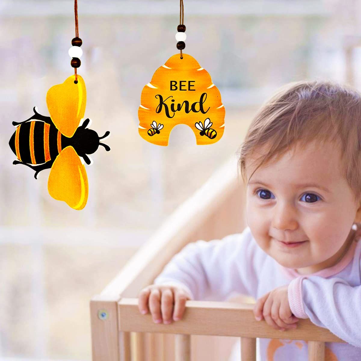 10 Pcs Bee Beehive Ornaments Wood Cutouts Decorations for Tree Tree Tray Wreath Christmas Festival Bee Kind Sign Art Crafts , Bulk