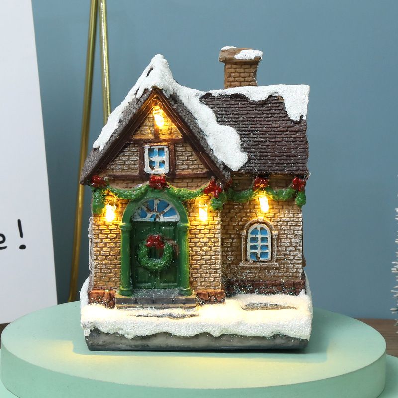 Christmas Scene Village Houses, LED Lighted Christmas Village Houses Christmas Snow Landscape Decorations Christmas Miniature
