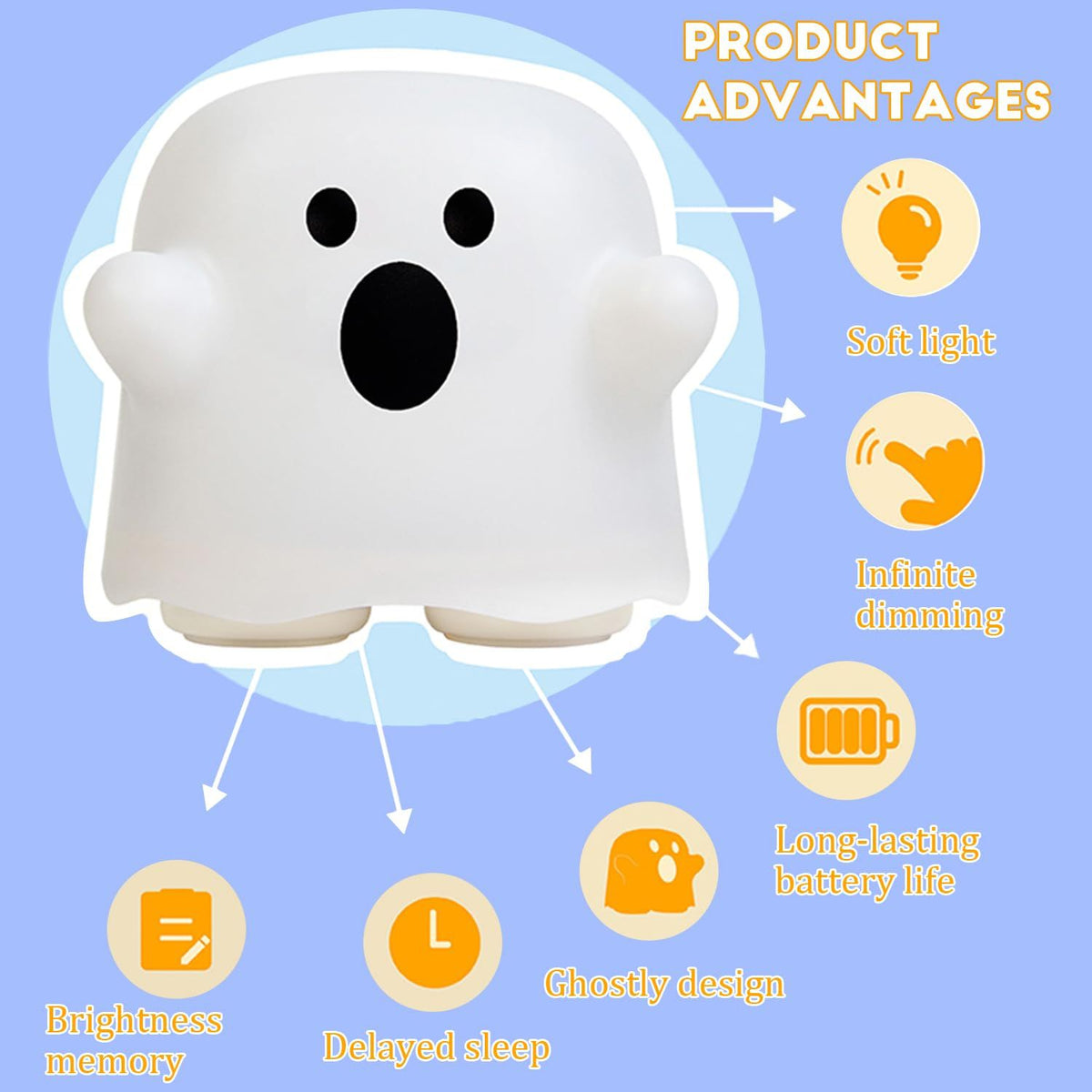 Cute Halloween Ghost Night Light, Smart Timing LED Small Table Lamp USB Rechargeable Touch Control Night Light for Baby Nursery