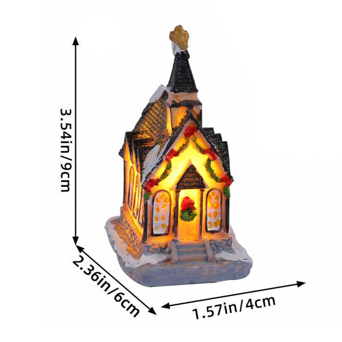 Christmas Village House, Battery Operated Resin Christmas Light Up House Ornament Snow Collectible Village Building with LED Light