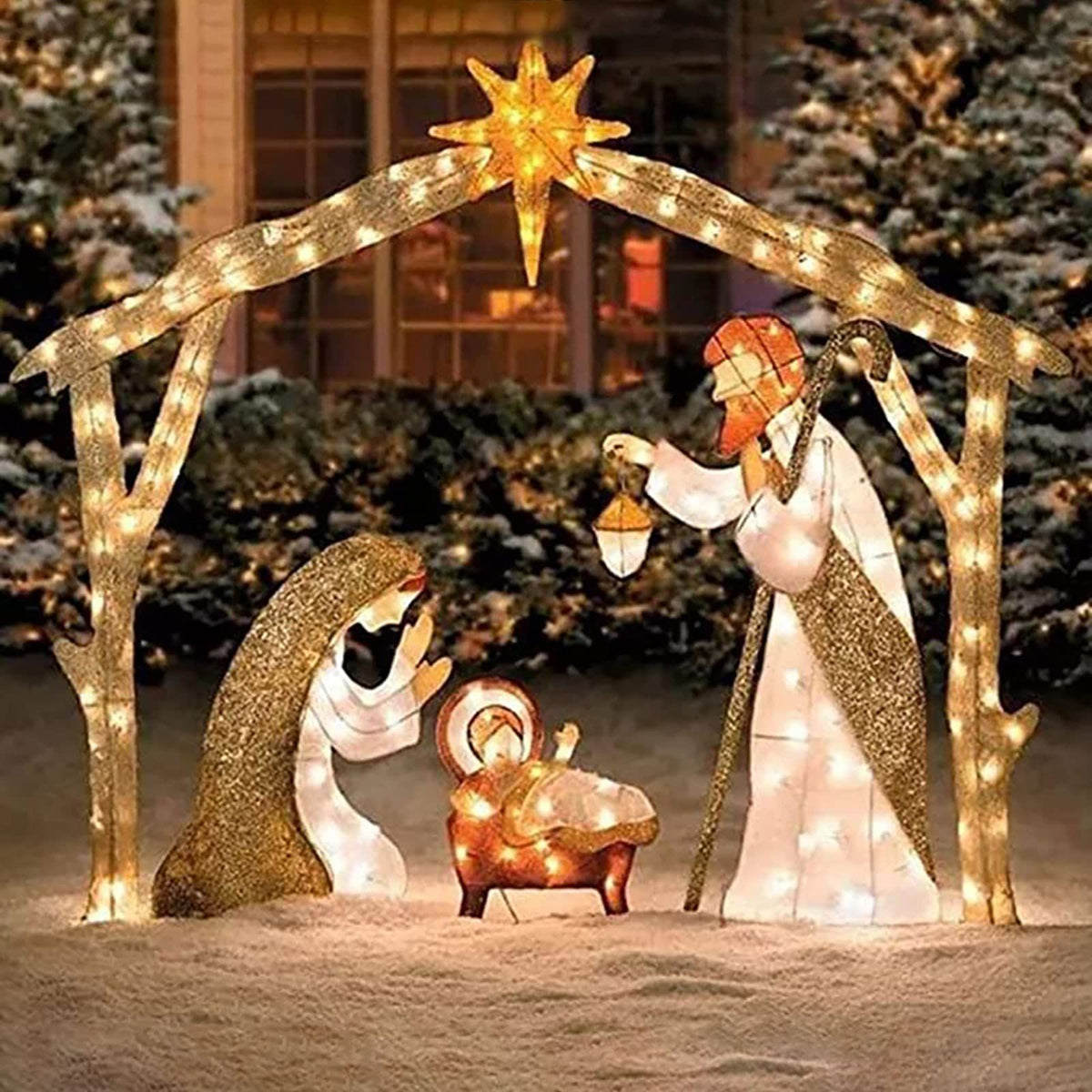 Lighted Christmas Decorations Outside Nativity Set, Light Up Nativity Scene Silhouette Indoor , for Yard with Lights Metal Stakes