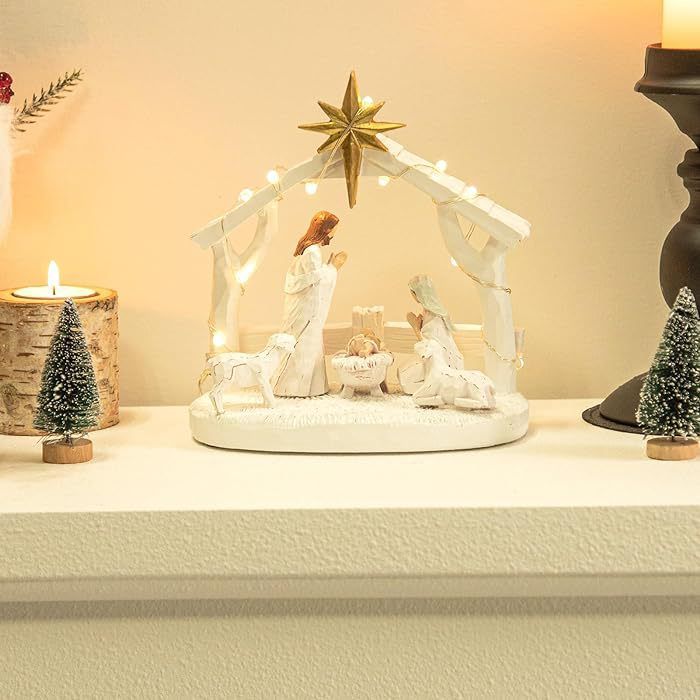 Indoor Nativity Scene Indoor Christmas Decoration with LED Lights Christmas Tabletop Decoration Memory (Figurines Nativity Scene)