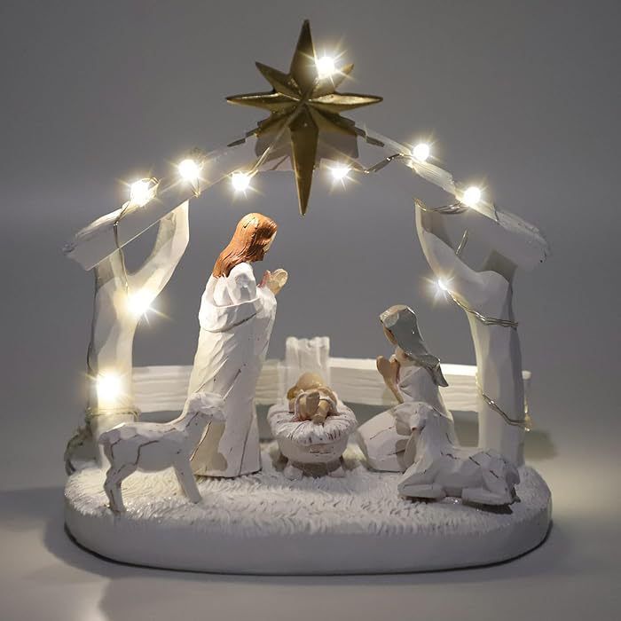 Indoor Nativity Scene Indoor Christmas Decoration with LED Lights Christmas Tabletop Decoration Memory (Figurines Nativity Scene)