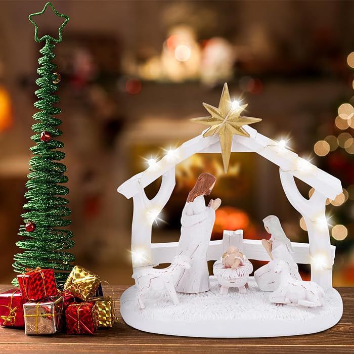 Indoor Nativity Scene Indoor Christmas Decoration with LED Lights Christmas Tabletop Decoration Memory (Figurines Nativity Scene)
