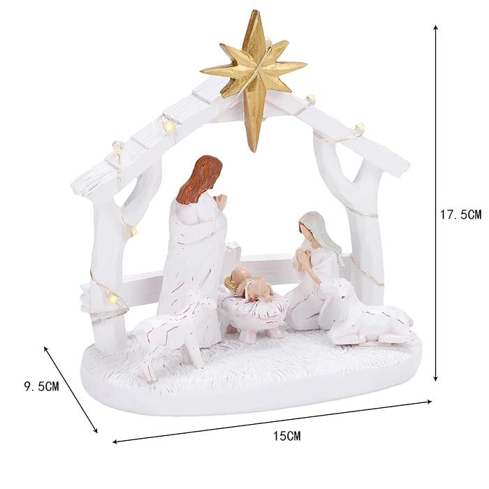 Indoor Nativity Scene Indoor Christmas Decoration with LED Lights Christmas Tabletop Decoration Memory (Figurines Nativity Scene)